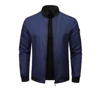 Générique Veste Homme Mi Saison Grande Taille Blousons Légère Bombardier sans Capuche Décontractée Coupe Vent Résistante Vestes Zippée Col Mao Couleur Unie Automne Jacket Bleu 6XL