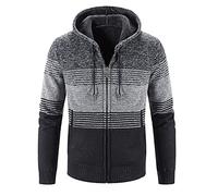 Générique Veste Homme Slim hiver rayure imprimé à capuche fermeture éclair à manches longues poche chaud Cardigan lâche veste manteau pour le travail à la maison Veste Homme Lin (Dark Gray, L)