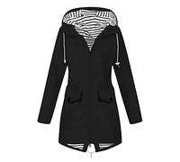 Générique Veste Imperméable Femme À Capuche Veste Femme Mi Saison avec Fermeture À Glissière Manteau Imperméable pour Femmes Couleurs Unie Rayé avec Cordon Manteau Vêtement d'alpinisme en Plein Air