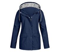 Générique Veste Imperméable Femme Capuche Trench Coat Léger Veste De Randonnée Mi Saison Parka Imperméable Coupe Vent Manteau De Pluie Grande Taille, Bleu foncé, 5XL