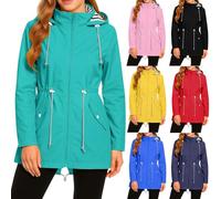 Générique Veste Imperméable Femme Capuche Trench Coat Léger Veste De Randonnée Mi Saison Parka Imperméable Coupe Vent Manteau De Pluie Grande Taille, Marine, L