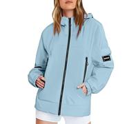 Générique Veste Imperméable Femme Capuche Trench Coat Léger Veste De Randonnée Mi Saison Parka Imperméable Coupe Vent Manteau De Pluie Grande Taille, Bleu clair, M