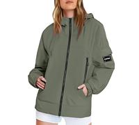 Générique Veste Imperméable Femme Capuche Trench Coat Léger Veste De Randonnée Mi Saison Parka Imperméable Coupe Vent Manteau De Pluie Grande Taille, Vert kaki, S