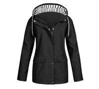 Générique Veste Imperméable Femme Capuche Trench Coat Léger Veste De Randonnée Mi Saison Parka Imperméable Coupe Vent Manteau De Pluie Grande Taille, Noir, S