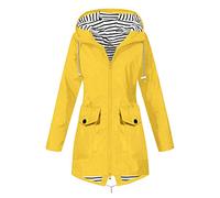 Générique Veste Imperméable Femme Manteau Long Imperméable Femmes Trench Capuche À La Mode Coupe Vent Couleur Unie Rayé avec Cordon Veste De Sport avec Zippé D'extérieur Vetement Femme Grande Taille