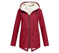 Générique Veste Imperméable Femme Manteau Midi Imperméable Femmes Parka Capuche Léger Coupe Vent Couleur Unie avec Fermeture Veste De Ville Printemps Vetement Femme, Rouge, XXL