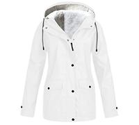 Générique Veste Imperméable Femme Manteau Midi Imperméable Femmes Parka Capuche Léger Coupe Vent Couleur Unie avec Fermeture Veste De Ville Printemps Vetement Femme, Blanc, XXL