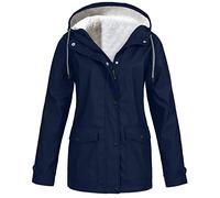 Générique Veste Imperméable Femme Manteau Midi Imperméable Femmes Parka Capuche Léger Coupe Vent Couleur Unie avec Fermeture Veste De Ville Printemps Vetement Femme, Marine, XXL