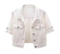 Générique Veste Jean Femme Manches Courte Mi-Saison Jacket Vacances Couleur Unie Chic Et Elegant Veste Manteau Été Décontracté Grande Taille Jeans Léger Avec Poches Pas Cher Blouson