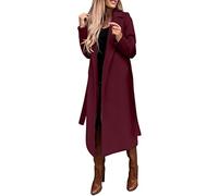 Générique Veste Laine Femme Manteau Long Femme Hiver Ceinture Taille Revers Large Poches Latérales Tissu Doux Pour Automne Hiver Sortie Travail Élégant Bordeaux, S