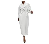 Générique Veste Laine Femme Manteau Long Femme Hiver Revers Large Ceinture Taille Détails Plis Tissu Laine Doux Pour Automne Hiver Sortie Loisirs Travail Élégant Blanc, XL
