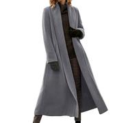 Générique Veste Laine Femme Manteau Long Femme Hiver Silhouette Fluide Revers Large Poches Cachées Tissu Épais Pour Automne Hiver Sortie Travail Loisirs Élégant Gris, L