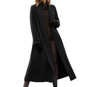Générique Veste Laine Femme Manteau Long Femme Hiver Silhouette Fluide Revers Large Poches Cachées Tissu Épais Pour Automne Hiver Sortie Travail Loisirs Élégant Noir, 5XL