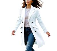 Générique Veste Laine Femme Manteau Mi-Long Femme Hiver Boutons Double Rang Style Blazer Poches Plaquées Tissu Épais Doux Pour Automne Hiver Sortie Travail Loisirs Décontracté Élégant Blanc, 4XL