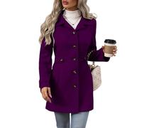 Générique Veste Laine Femme Manteau Mi-Long Femme Hiver Ceinturé Aux Boutons Simples Revers Large Tissu Épais Pour Automne Hiver Sortie Travail Loisirs Élégant Confortable Violet foncé, S
