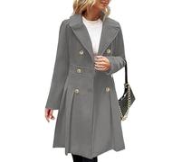 Générique Veste Laine Femme Manteau Mi-Long Femme Hiver Ceinture Taille Boutons Détails Plis Bas Tissu Laine Doux Pour Automne Hiver Sortie Loisirs Confortable Gris clair, L