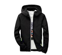 Générique Veste légère réfléchissante à fermeture éclair pour homme, coupe-vent décontracté à capuche pour le printemps et l'automne (Black, XXXXXXL)