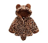 Générique Veste Matelassée à Imprimé Léopard Garçons Et Filles Mignon Dessin Animé Veste à Capuche En Polaire Veste à Manches Longues En Peluche Douce Automne Et Hiver (Coffee, 3-6 Months)