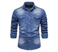 Générique Veste Mi Saison Homme Grande Taille,Chemise en Jean DéContractéE Coupe AjustéE Manches Longues BoutonnéE Denim DéLavé Vieilli avec Poches Poitrine (Blue, L)
