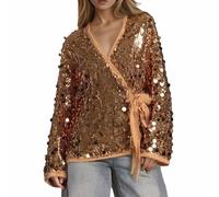 Générique Veste Paillette Femme,Veste Kimono DéContractéE à Paillettes Scintillantes éLéGante Et Ample IdéAle pour La Vie De Tous Les Jours (Gold S)