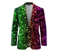 Générique Veste Paillette Homme Disco,Veste De SoiréE Slim Fit Tendance en Velours CôTelé à Imprimé Carnaval Et Sequins Scintillants (Green, L)