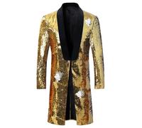 Générique Veste Paillette Homme Grande Taille,Costume à Paillettes Bicolore Longue Veste De CéRéMonie, Veste De ScèNe, DiscothèQue, Bar, Veste De Costume (Silver, S)