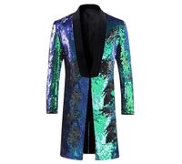 Générique Veste Paillette Homme Grande Taille,Costume à Paillettes Bicolore Longue Veste De CéRéMonie, Veste De ScèNe, DiscothèQue, Bar, Veste De Costume (Green, M)