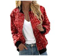 Générique Veste Paillettes Femme Grande Taille,Veste Imprimé DéContracté à Manches Longues Ouvert sur Le Devant Coupe Ample Blouse D'ExtéRieur LéGèRe Et Confortable (Red XXL)