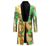 Générique Veste Paillettes Homme,Costume à Paillettes Bicolore Longue Veste De CéRéMonie, Veste De ScèNe, DiscothèQue, Bar, Veste De Costume (Gold, L)