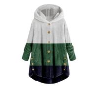 Générique Veste Polaire Femme Boutonnée Capuche Panachée Multicolore Artistique Décontracté Manches Longues Manteau Confortable Galerie Style Européen(Green, XL)