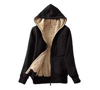 Générique Veste Polaire Femme Chaud Doublure Polaire Zippée à Capuche Sweat-Shirt Manches Longues Pullover pour Hiver (Noir, 4XL)