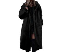 Générique Veste Polaire Femme Long Hiver Chaude Manteau Teddy Chic avec Poches Blouson Sherpa Doux Grandes Tailles Cardigan Polaire Décontracté Anorak Épais Outwear Anti-Vent Noir XL