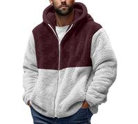 Générique Veste Polaire Homme Blouson Polaire Blousons en Peluche Chaud Manteau Teddy Fleece Double Face Hoodie avec Fermeture Éclair Veste Pilou Pilou Homme Outerwear Cardigan Vêtements 01 Vin 4XL