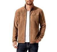 Générique Veste Polaire Homme Peluche sans Capuche Zippé Blouson Automne Hiver Chaud Vestes Décontractée Comfort Col Mao Manteau Manches Longues Résistante avec Poches Uni Jacket Café L