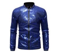 Générique Veste pour Homme À Paillettes Manches Longues Fermeture Éclair Ouverte Manteau De Costume Scintillant pour Fêtes Et Célébrations Blazer Pilote Métallique des Années 80 Disco
