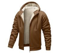 Générique Veste Running Homme ImperméAble,Veste Polaire à Capuche Unie Avec Poches Cordon De Serrage Manteau Chaud à Fermeture éClair Pour L'Hiver DéContracté