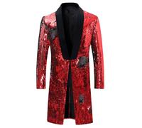 Générique Veste Sequin Paillette Homme,Costume à Paillettes Bicolore Longue Veste De CéRéMonie, Veste De ScèNe, DiscothèQue, Bar, Veste De Costume (Red, S)