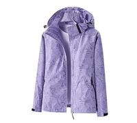 Générique Veste Softshell Femme Vestes Légère Imprimé Tendance Veste à Capuche Vestes De Randonnée Anti-Pluie Femme Veste Fonctionnelle Coupe-Vent Et Imperméable Printemps Automne Vestes Sport