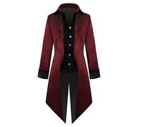 Générique Veste Steampunk pour Homme,Veste Gothique Homme Steampunk Costume Medieval Uniforme Col Montant avec Queue-De-Morue Manteau RéTro Imprimé RéTro VêTements MéDiéVaux