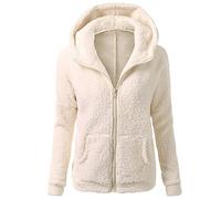 Générique Vestes en polaire moelleuse pour femme avec fermeture éclair intégrale doux et confortable manteau d'hiver épais et chaud en sherpa uni à capuche avec poches pour femme Couleur unie