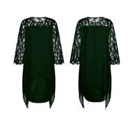 Générique Vestido de gasa Con dobladillo irregulier y Cuello Redondo Con paneles de Encaje Para Mujer Invitado de boda (Verde,6TG)