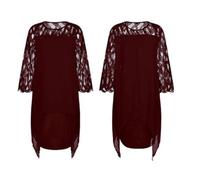 Générique Vestido de gasa Con dobladillo irregulier y Cuello Redondo Con paneles de Encaje Para Mujer Invitado de boda (Borgoña,6TG)