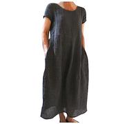 Générique Vestido Largo de algodón de Manga Corta de Color sólido suelto cómodo de Verano Para Mujer (Dark Gray, XXXXL)