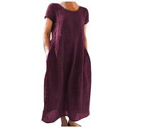 Générique Vestido Largo de algodón de Manga Corta de Color sólido suelto cómodo de Verano Para Mujer (XXXXL)