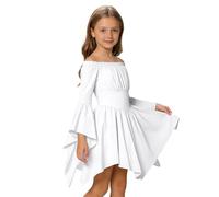 Générique Vestito Casual Alla Moda per bambine Con spalle scoperte e Orlo arricciato, Abito estivo da Gioco per l'isola (White, 5-6 Years)