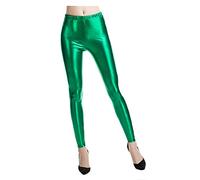 Générique Vetement Annee 80 Disco, Leggings Femme Métallique Brillant pour Brillants Costume Disco Liquide Pantalon Long Extensible Carnaval Fête À Thème, Bad Taste Party Années 80, Vert