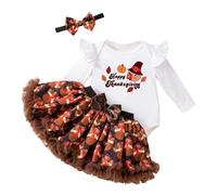 Générique Vetement bebe fille Ensemble 3 Pièces Thanksgiving, Tenue de Fête 1-18 Mois, Robe Manches Longues et Jupe, Costume Dinde Mignon(Orange, 6-9 Months)