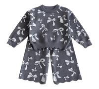 Générique Vetement Bebe Fille Ensemble Tricot Jacquard, Tenue Hiver Nouveau-né 0-5 Ans, Vêtement Chaud et Doux, Pull et Pantalon avec Nœud(Grey, 3-4 Years)