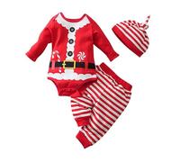 Générique Vetement Bebe Noel,Ensemble Enfant Garcon Mariage Combinaison Bébé Costume Père Noel Déguisement Tenue + Pantalons Chapeau De Noël Anniversaire 1 an Fille (4#Rouge,12-18 Mois)
