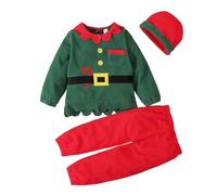 Générique Vetement Bebe Noel,Ensemble Enfant Garcon Mariage Combinaison Bébé Costume Père Noel Déguisement Tenue + Pantalons Chapeau De Noël Anniversaire 1 an Fille (3#Vert,4-5 Ans)